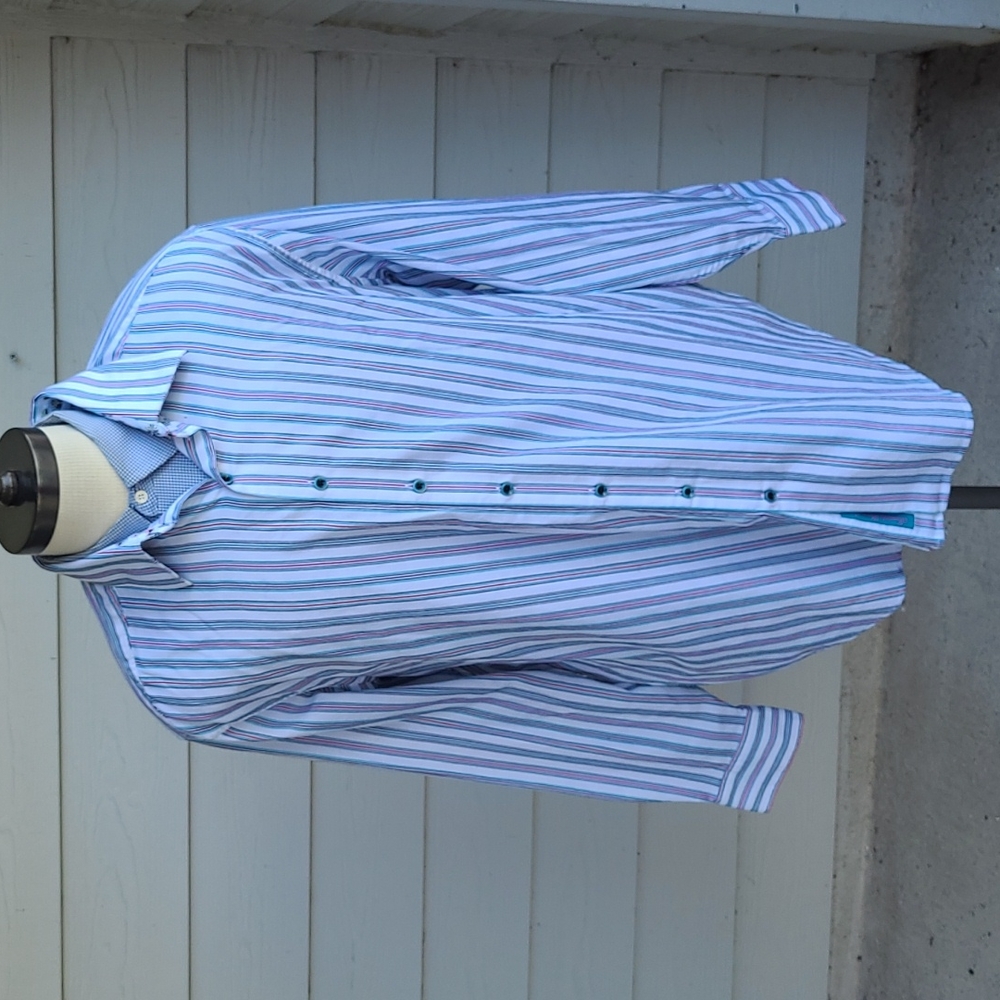 ROBERT GRAHAM White Red Pink Striped Cars Pattern Cotton Sz XL Long Sleeve Shirt